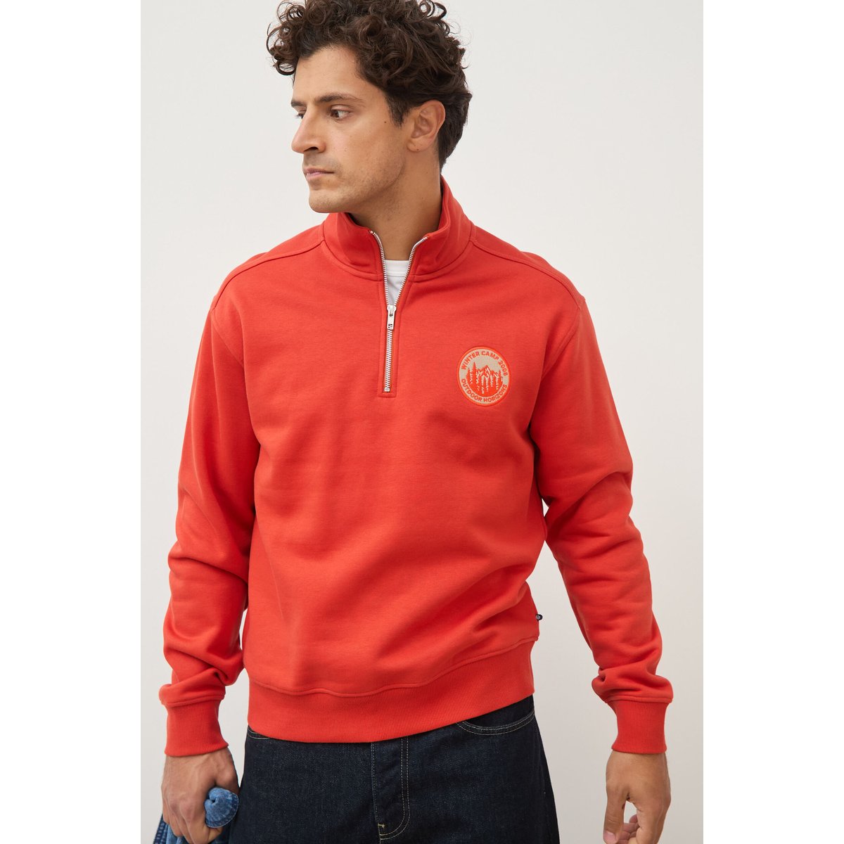 Sweat col camionneur manches longues orange foncé, BONOBO