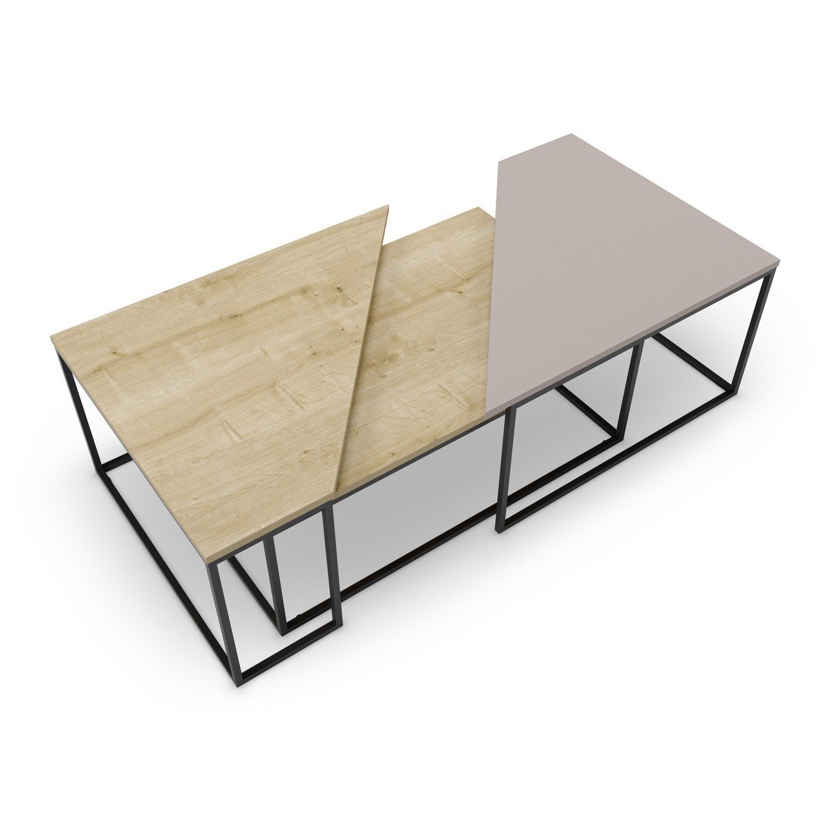 Set 3 tables basses avec pieds en métal - TITAN chêne, CALICOSY