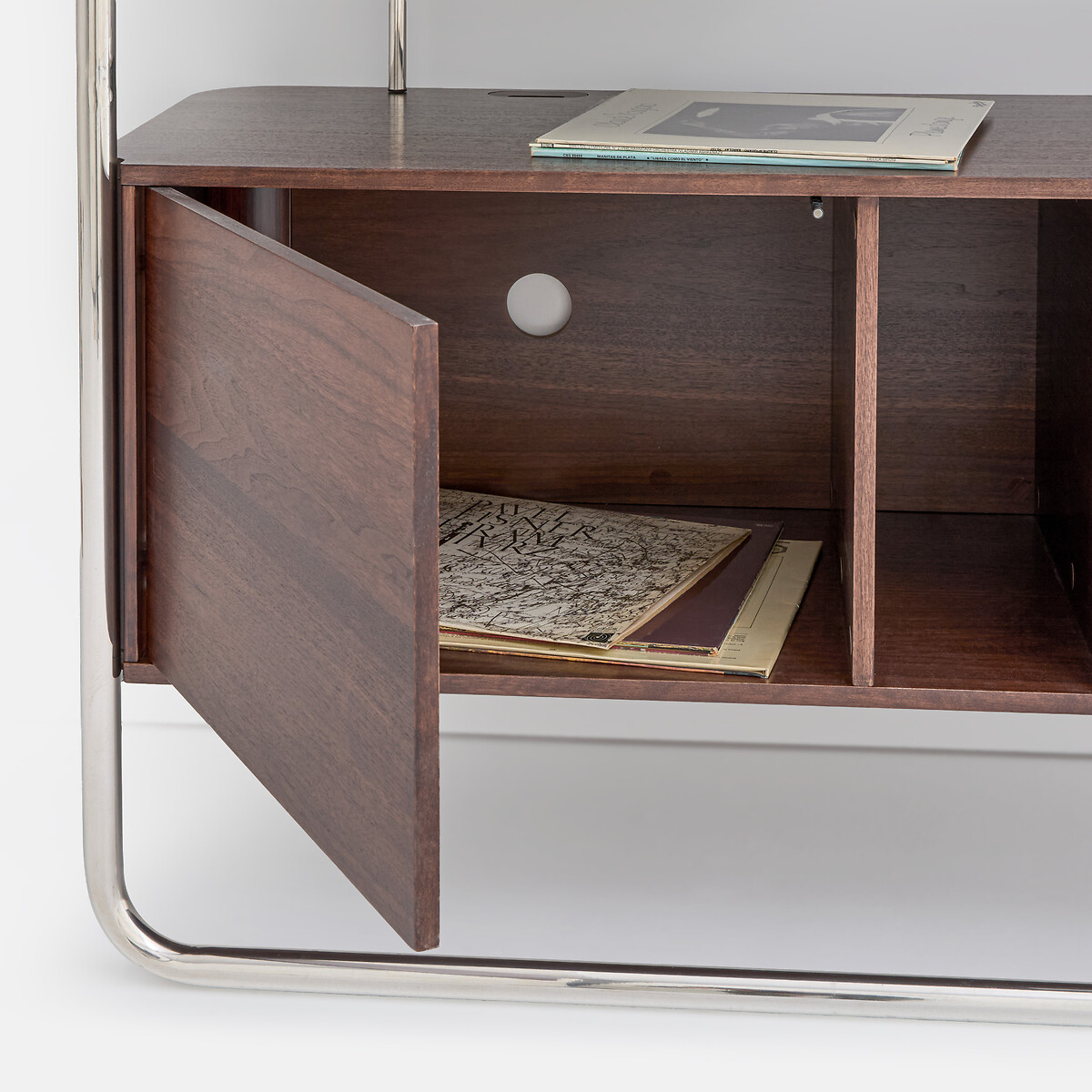 Meuble vinyle caisson 1 porte, métal acier chromé et MDF plaqué noyer, GIORGIO coloris noyer/chrome, LA REDOUTE INTERIEURS