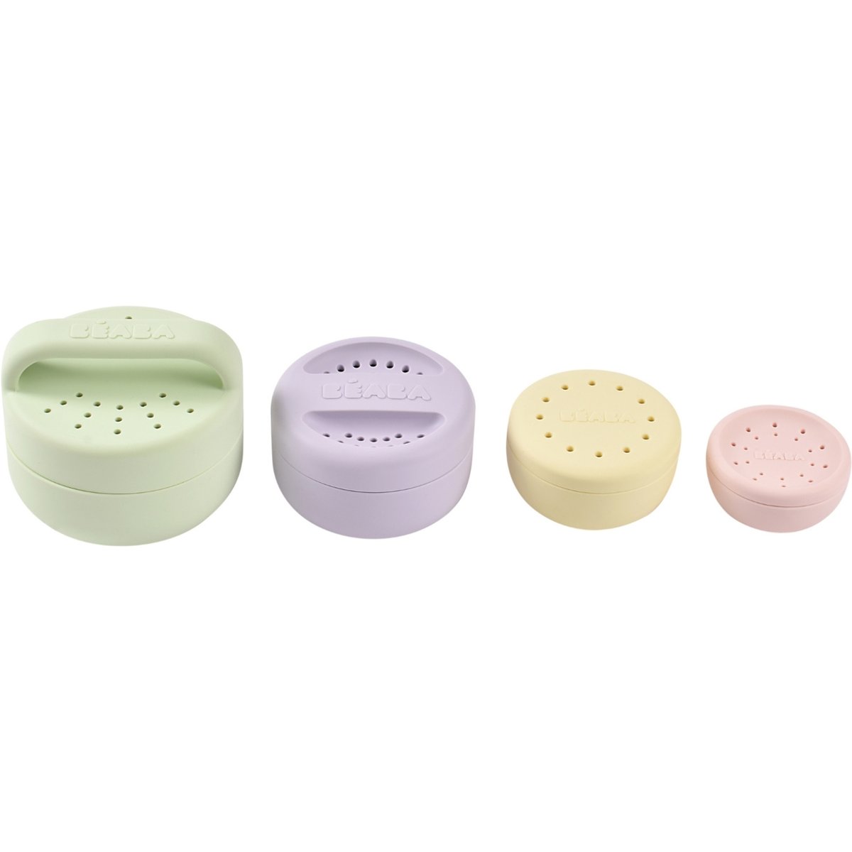 Coffret panier Galet + jouets de bain silicone gris, rose, vert, BEABA