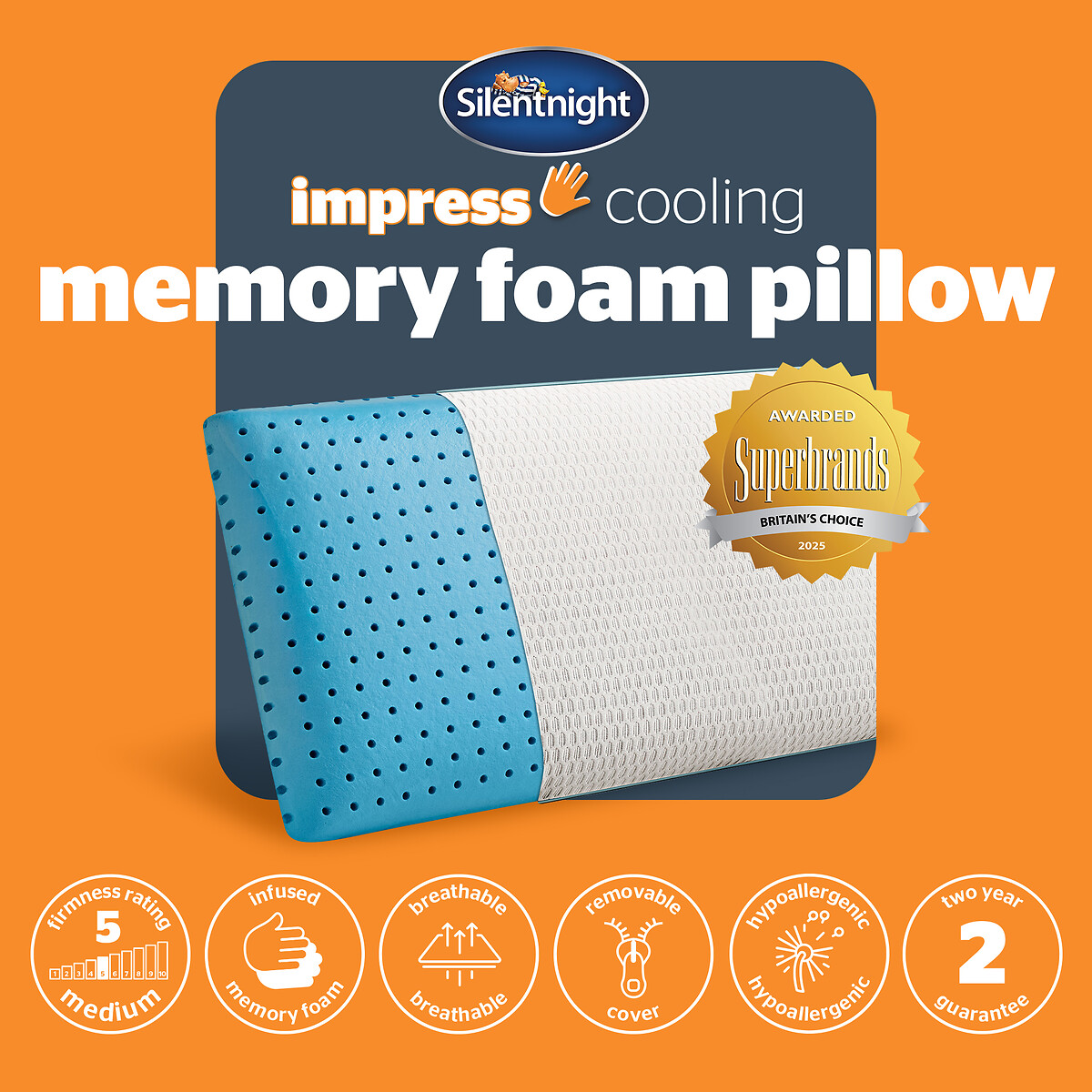 Impress Cooling Memory Foam Pillow white, SILENTNIGHT