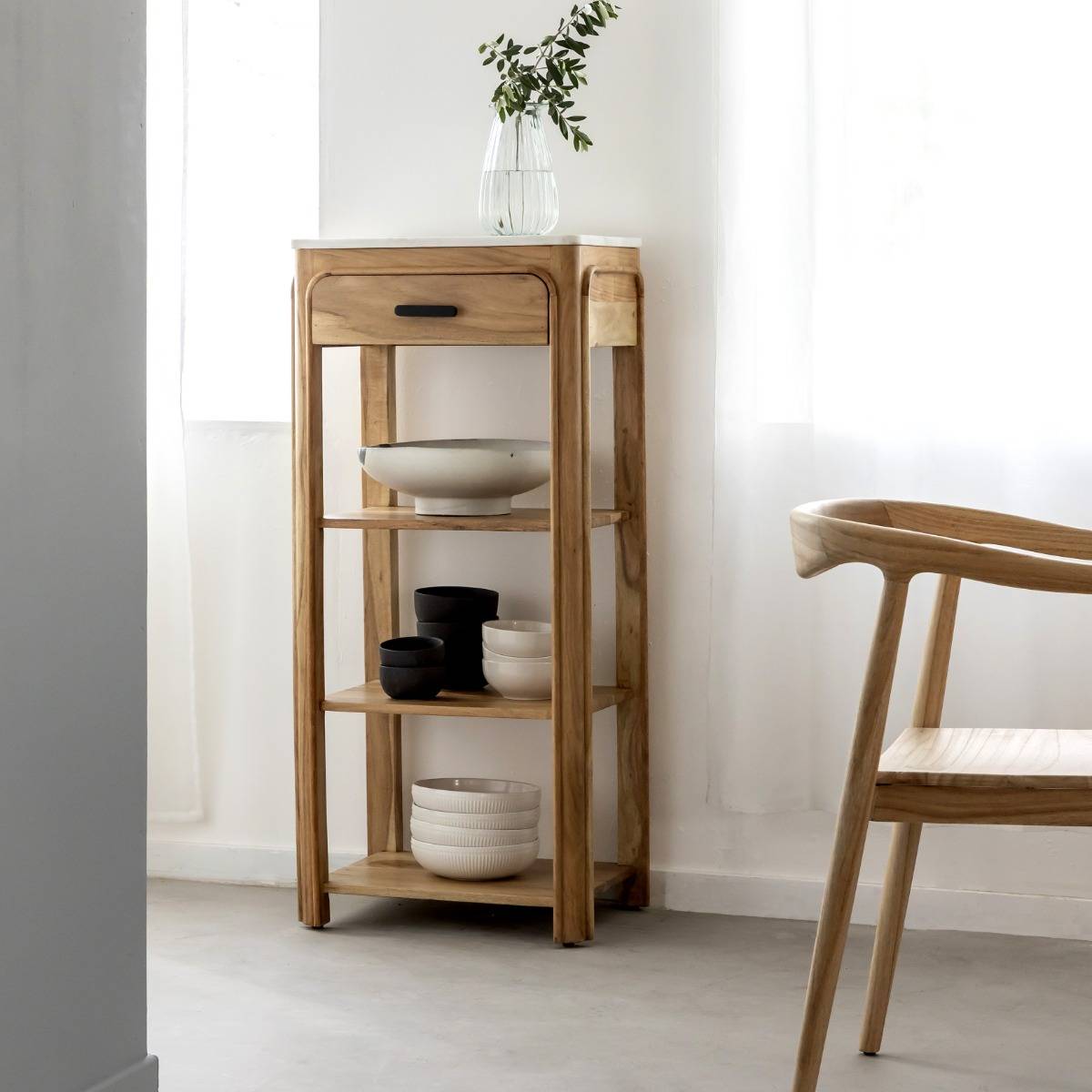Console en bois d'acacia et marbre EMYR bois clair, MADE IN MEUBLES