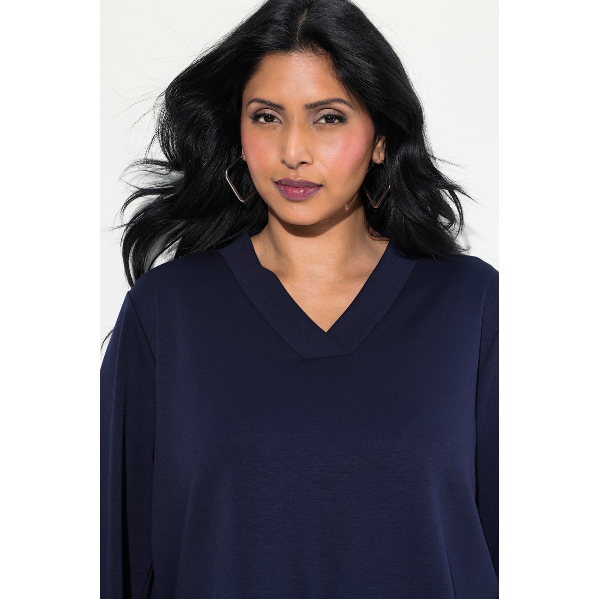 Sweat-shirt, col en V et manches longues marine, ULLA POPKEN