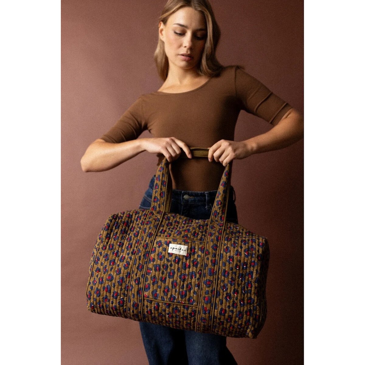Borsa con zip e stampa leopardata, BUDDHA fantasia leopardata/kaki, APACHES COLLECTIONS