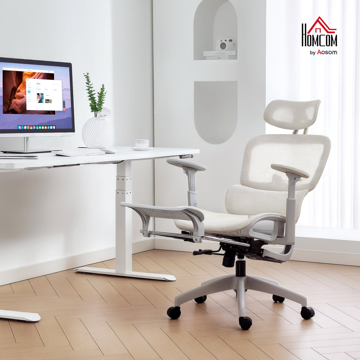 Chaise de bureau Maille Beige beige, HOMCOM