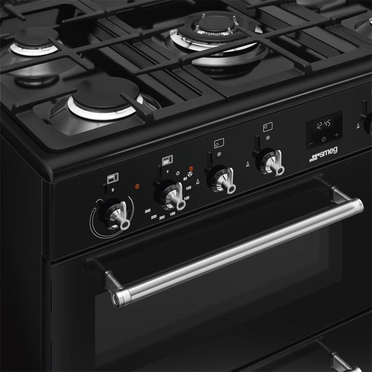 Piano de cuisson gaz 5 feux 90 cm noir brillant, SMEG