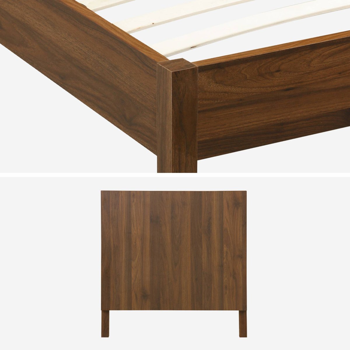 Lit avec sommier à lattes et tête de lit 90x190cm décor bois LINEAR noyer, SWEEEK