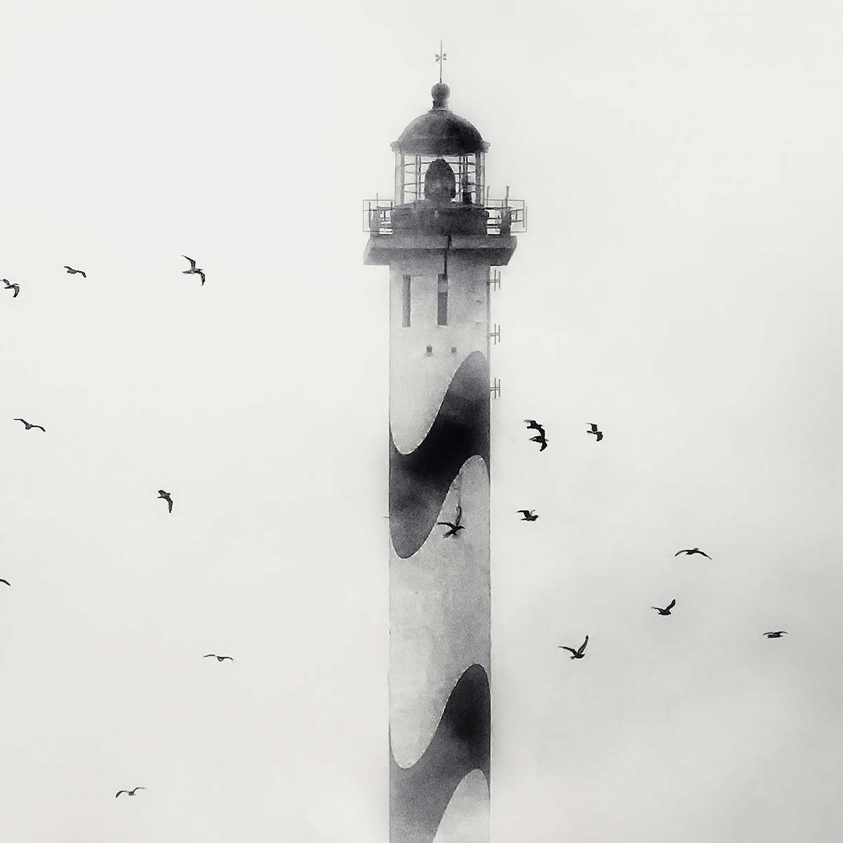 Papier peint panoramique phare dans la brume intissé, HEXOA
