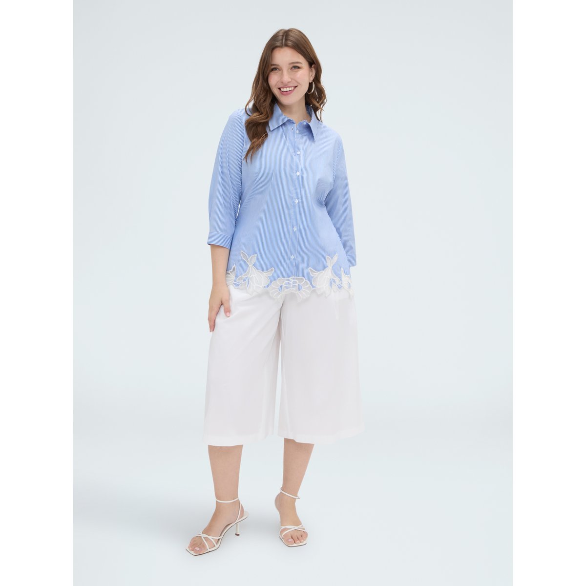 Chemise à rayures avec détail macramé light - blue, FIORELLA RUBINO