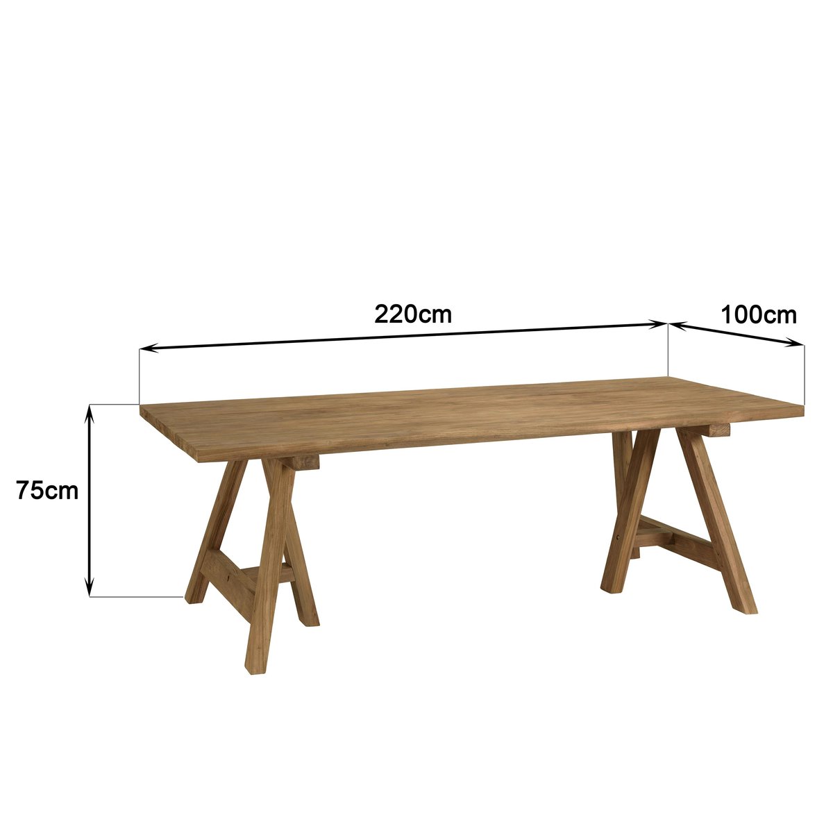 Table de jardin pieds tréteaux teck recyclé naturel 220 cm MANY bois naturel, PIER IMPORT