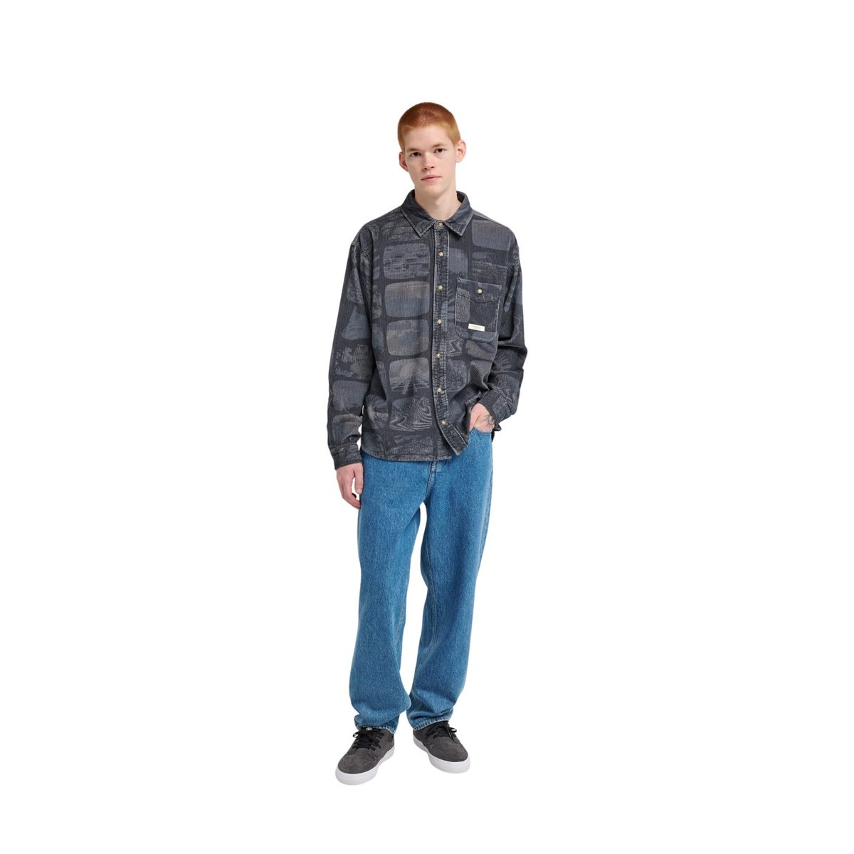 Chemise manches longues en velours côtelé RELAX PRINTED bleu analog, ELEMENT