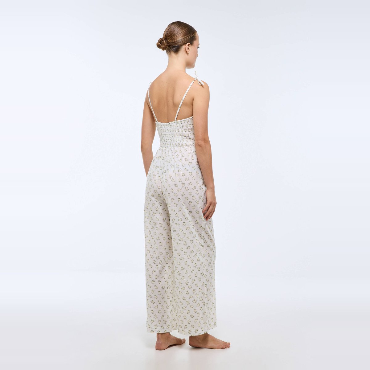 Combinaison longue imprimée à bretelles en coton BIO GOTS blanc, MONOPRIX