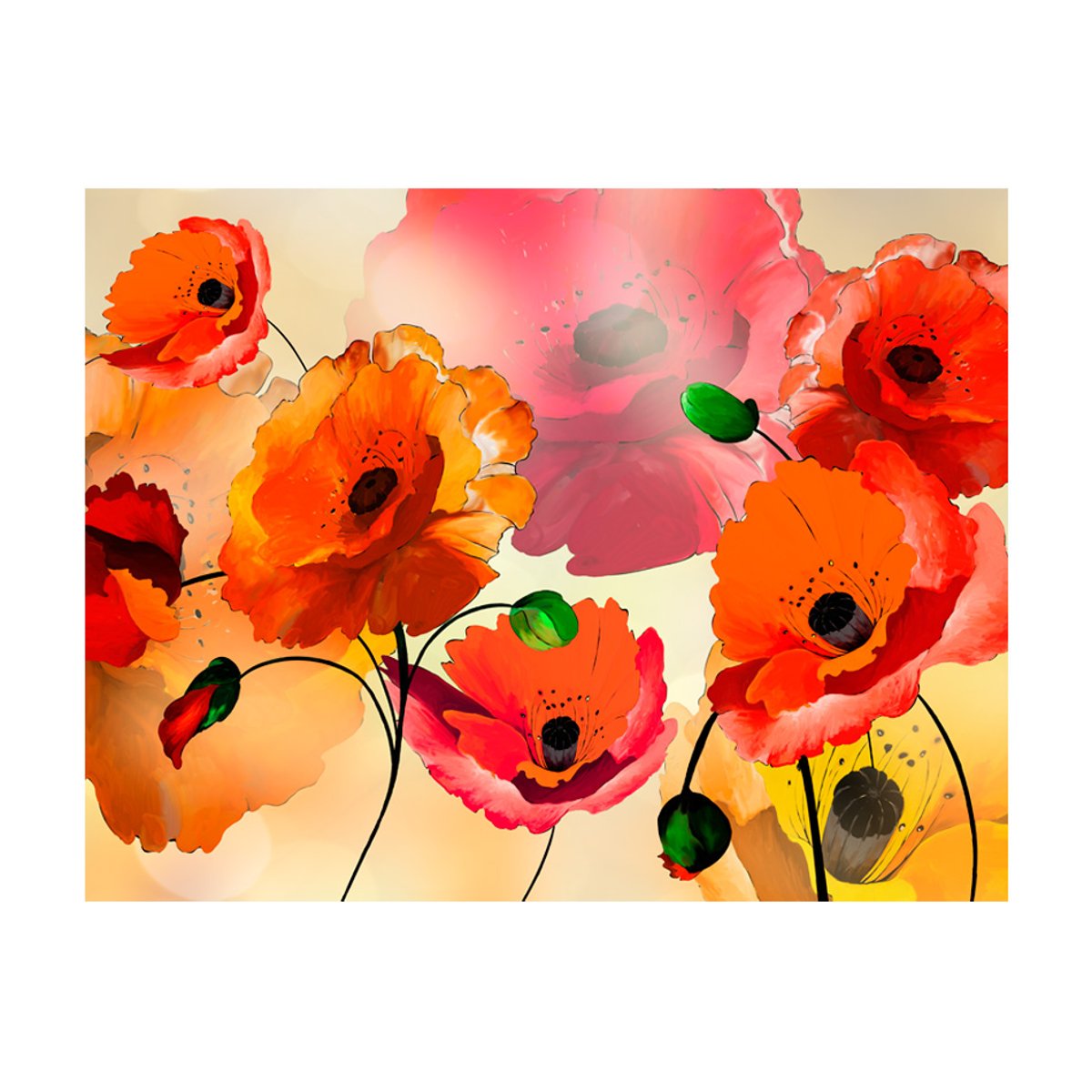 Papier peint intissé panoramique Fleurs Velvet poppies 1 noir, EDEN