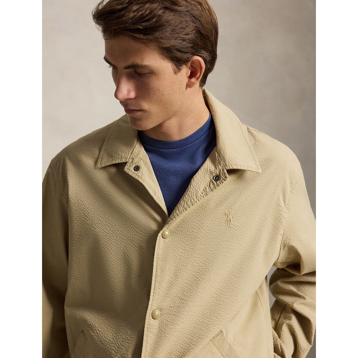 Veste de coach rayée en seersucker beige, POLO RALPH LAUREN