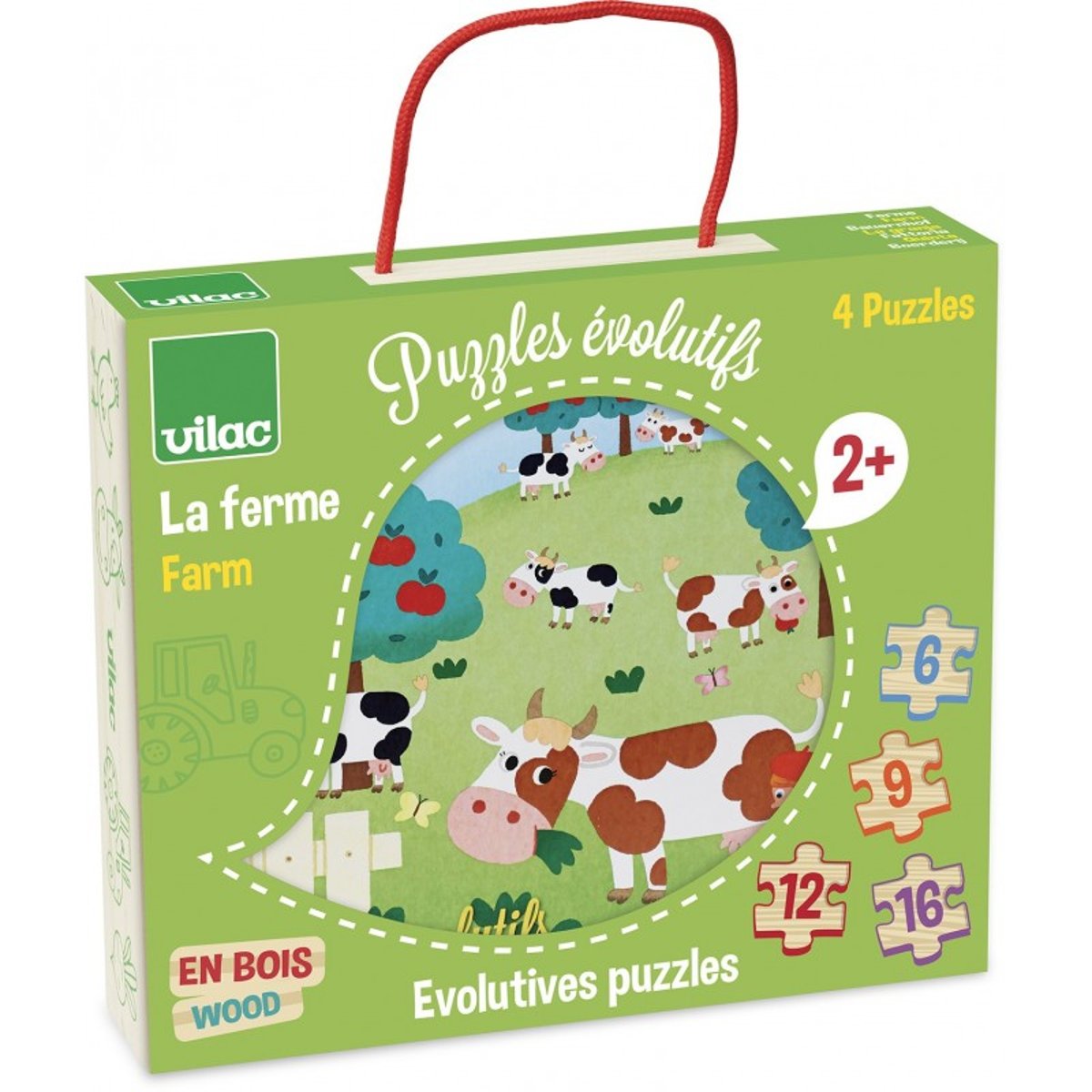 4 puzzles évolutifs Ferme vert, VILAC
