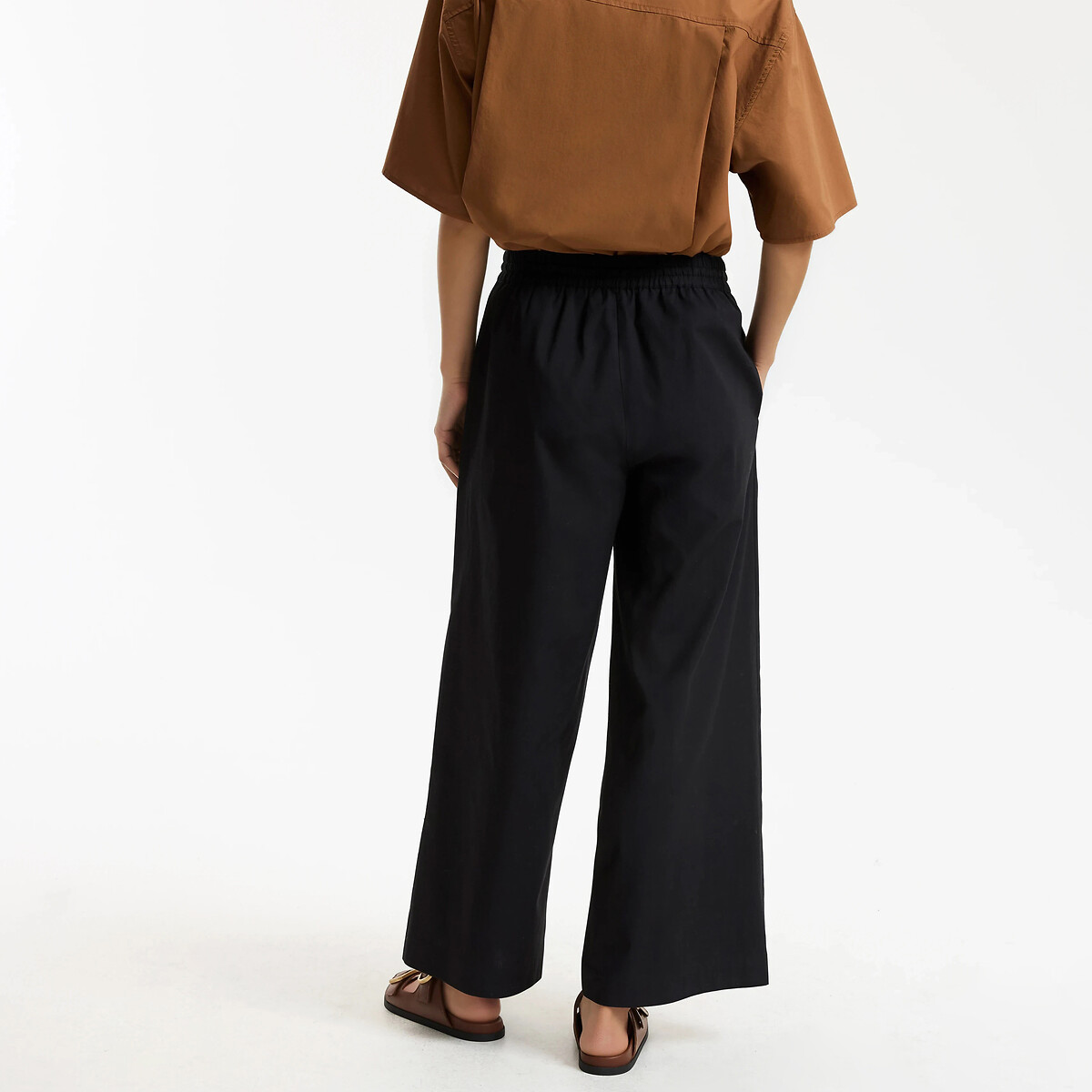 Pantaloni larghi con vita elasticizzata nero , LA REDOUTE COLLECTIONS