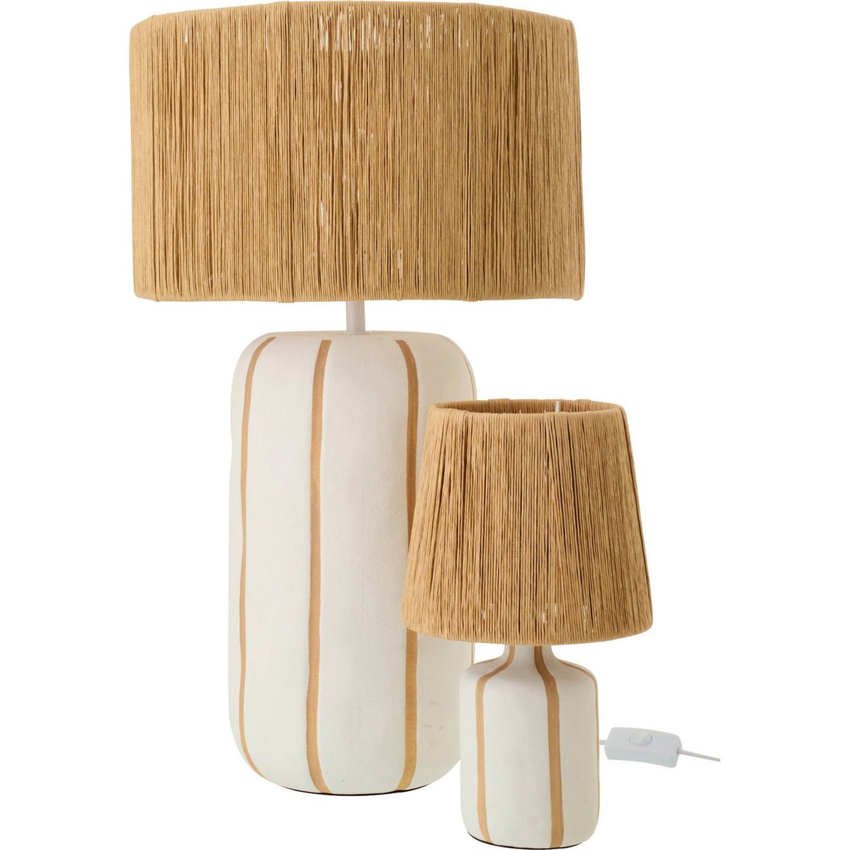 Lampe de table lignée en céramique naturel et blanc, RECOLLECTION