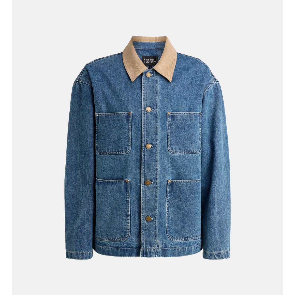 Veste droite torkim col velours coton denim bleu jean, GALERIES LAFAYETTE