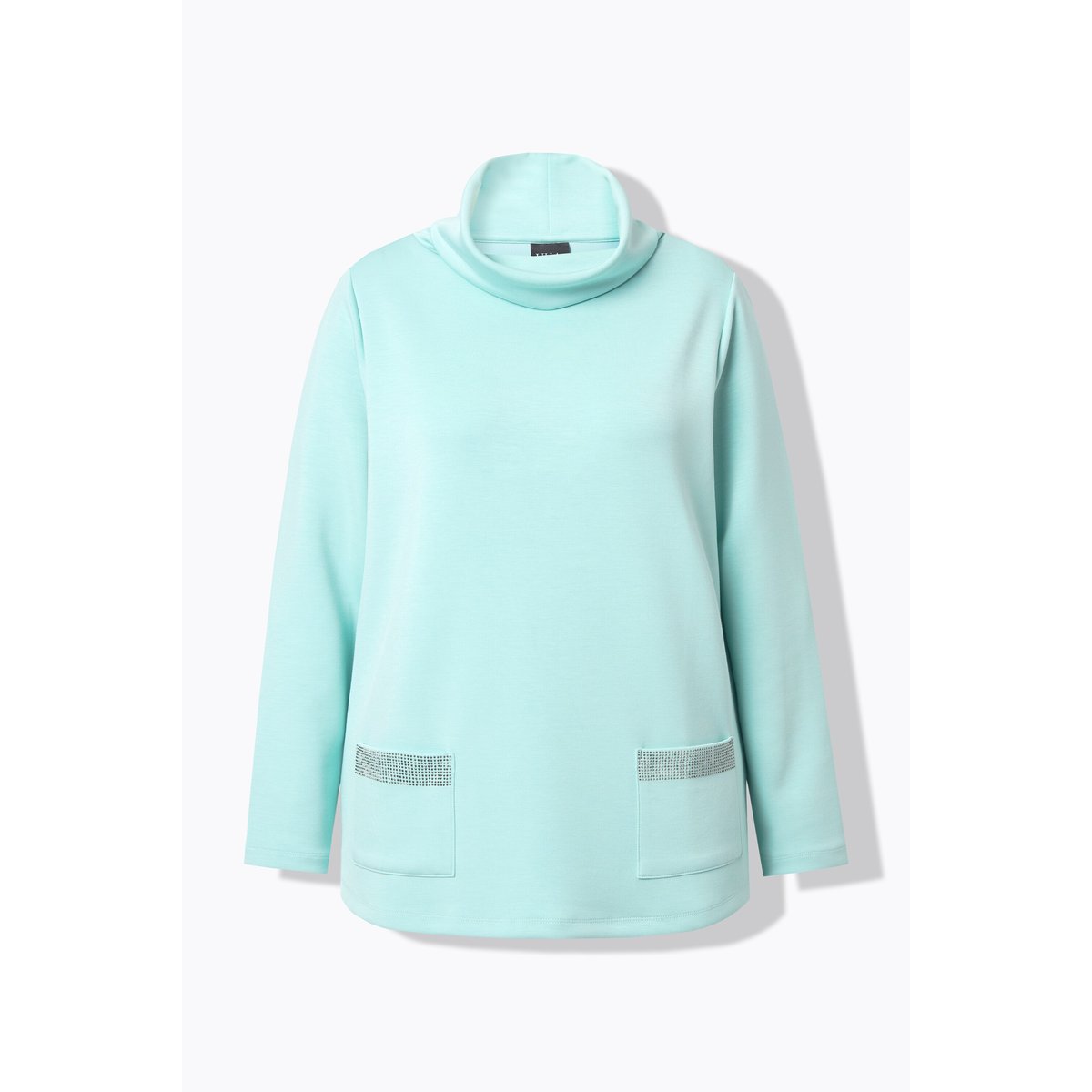 Sweat-shirt à col montant et manches longues bleu turquoise, ULLA POPKEN