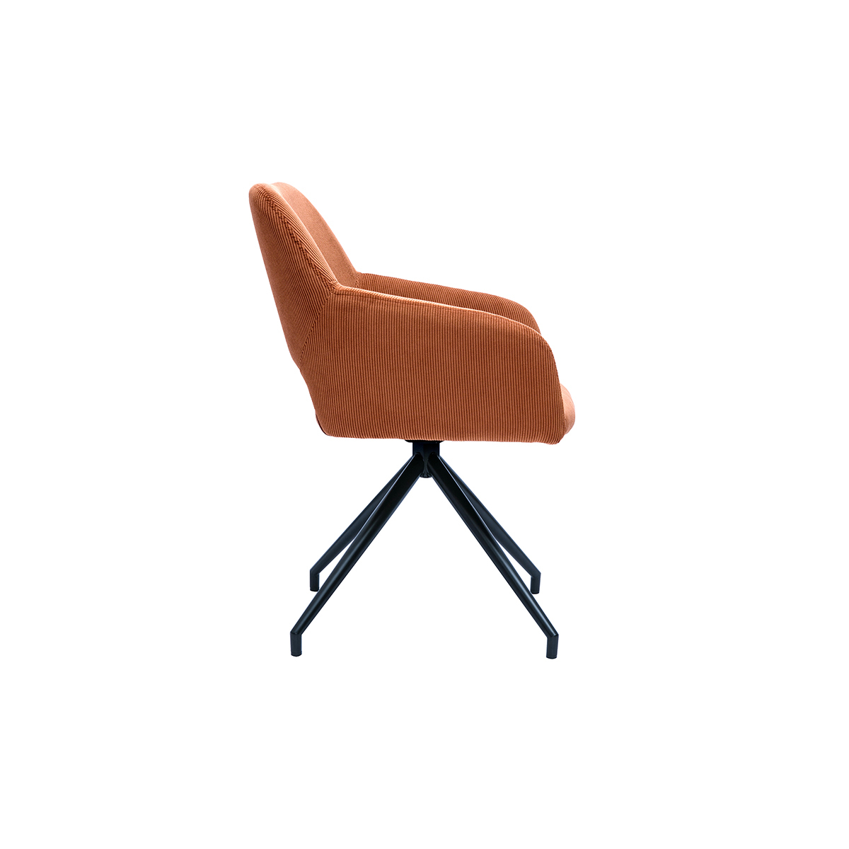 Chaise pivotante 360° en tissu velours côtelé vert kaki et métal noir LAURETTE terra cotta, MILIBOO