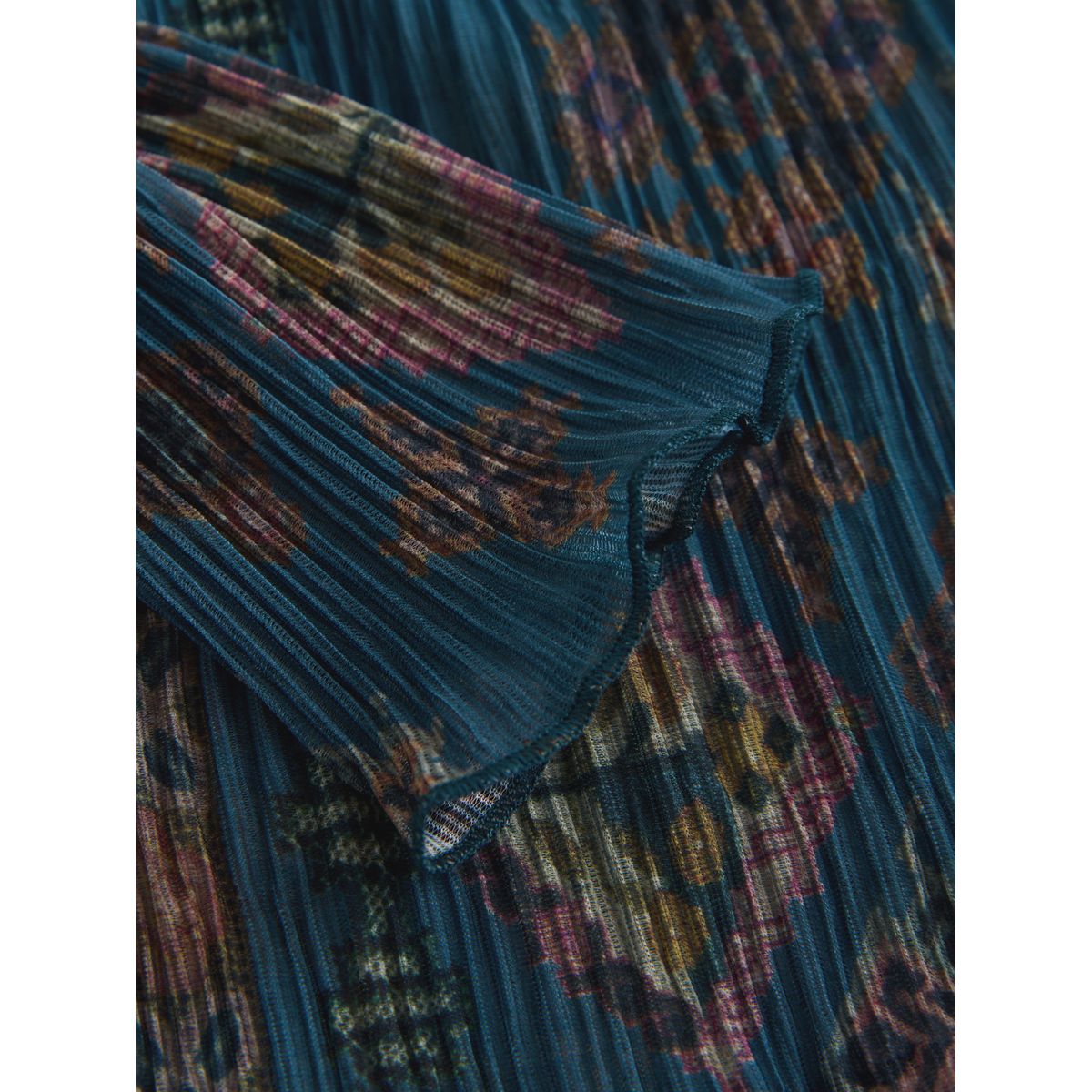 Haut manches longues en mesh effet froissé national trust teal blue print, NEXT