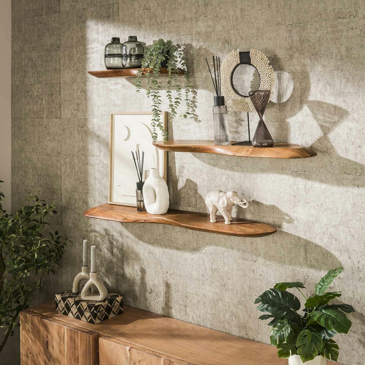 Etagère murale organique en bois d'acacia 120 cm MELBOURNE bois naturel, PIER IMPORT