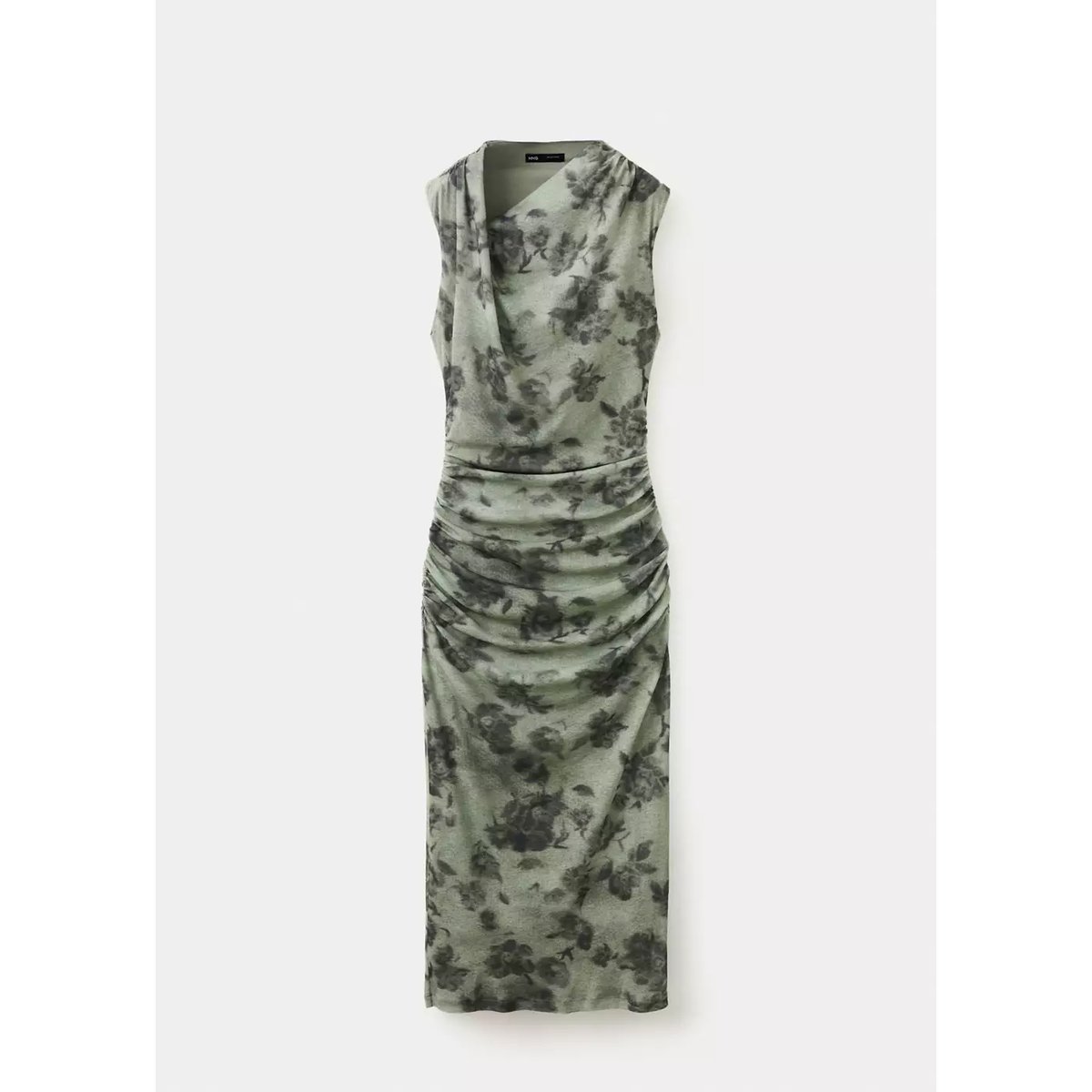 Robe asymétrique froncée latérale vert, MANGO