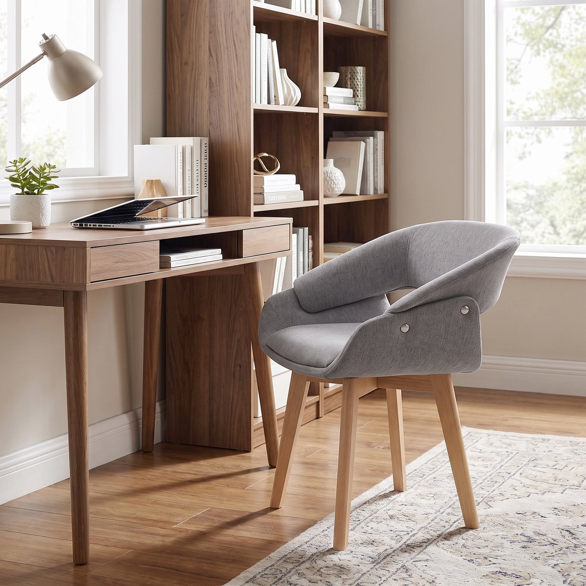 Chaise de salle à manger Tissu aspect lin gris clair, bois naturel, HOMCOM