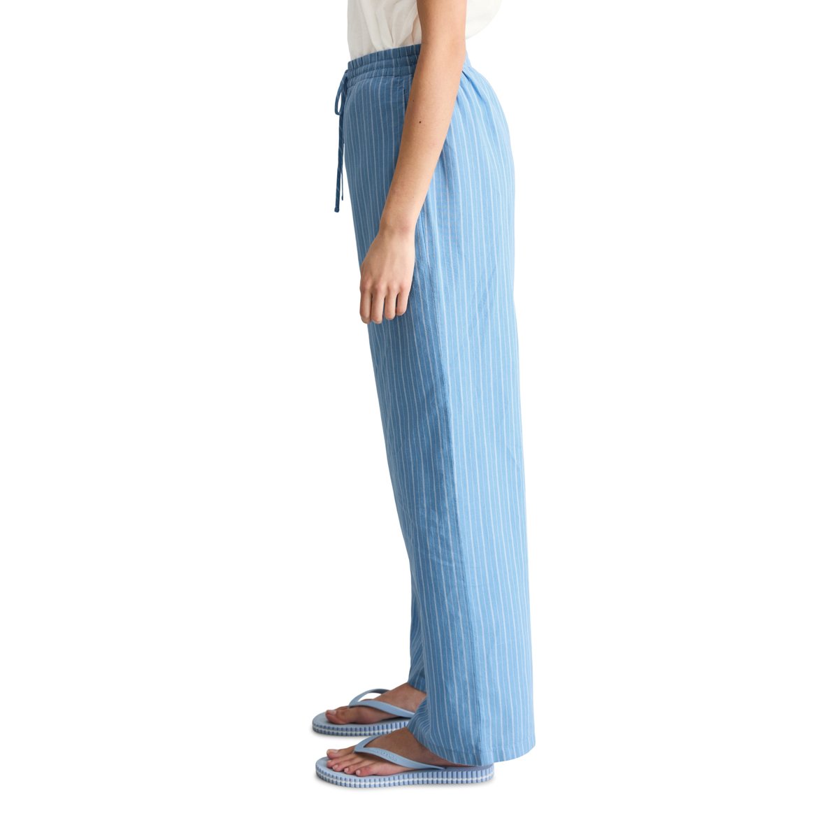 Pull-on-pantalon rayé relaxed en mélange de lin et de coton bleu, MARC O’POLO DENIM