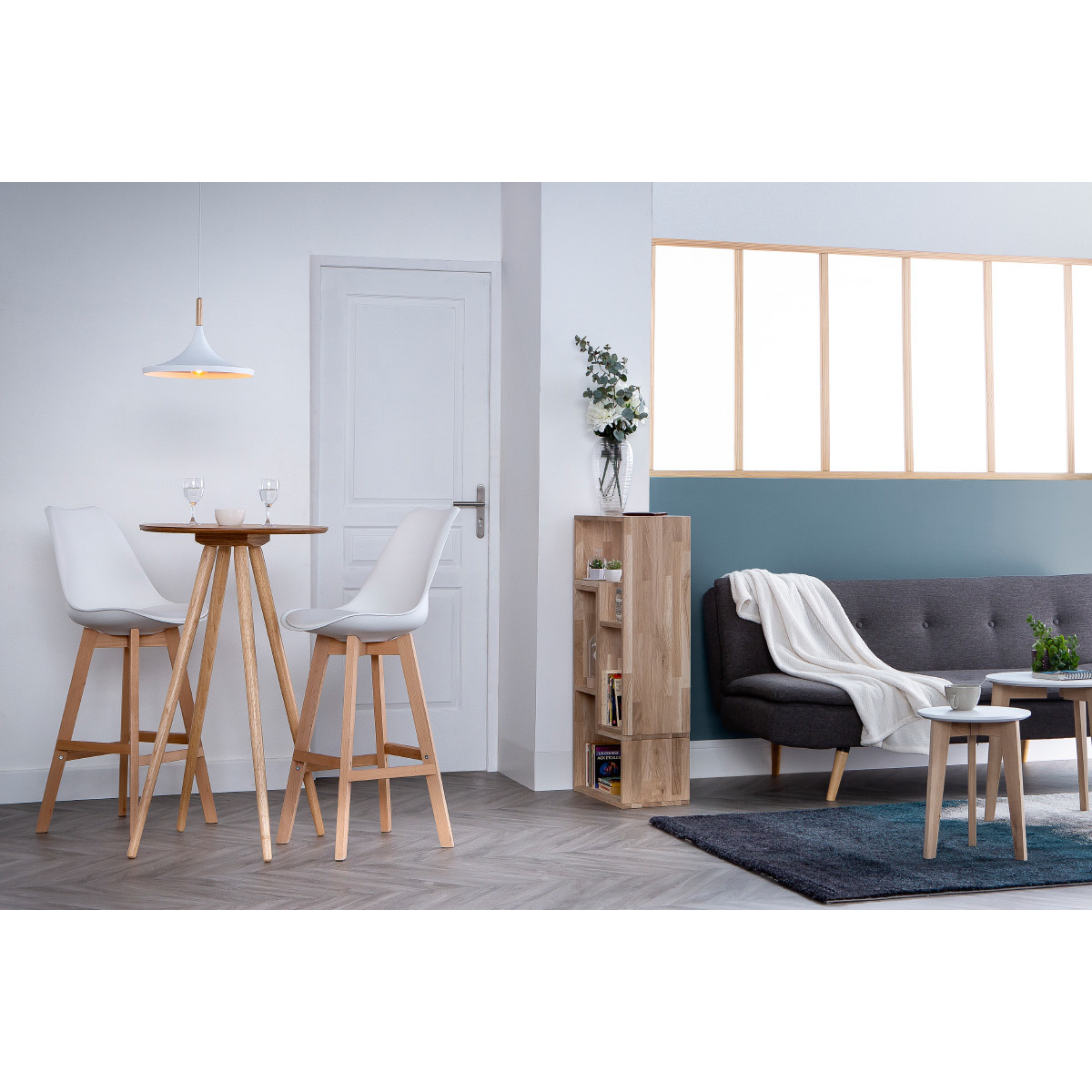 Table de bar ronde scandinave bois L60 cm NORDECO frêne, MILIBOO