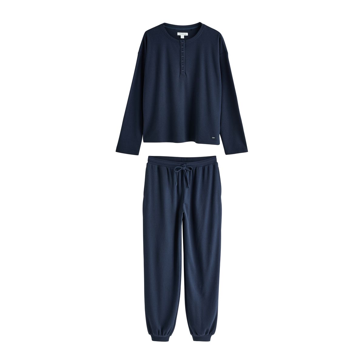 Pyjama confortable gaufré à col boutonné bleu marine, NEXT