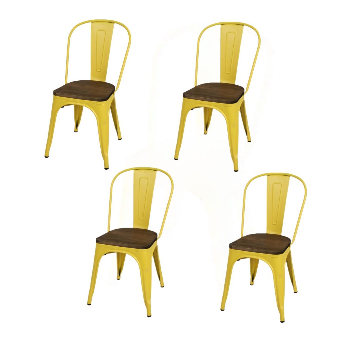 Lot de 4 chaises bistrot en bois et métal design vintage LIV jaune, TOILINUX