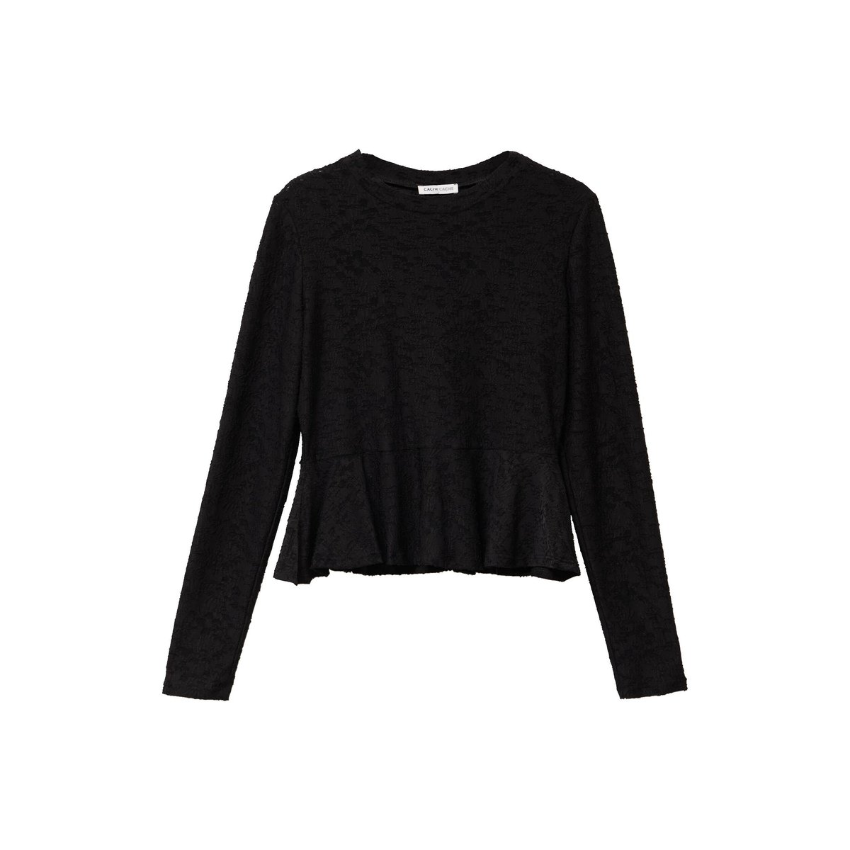 Blouse ajustée col rond manches longues noir, CACHE CACHE