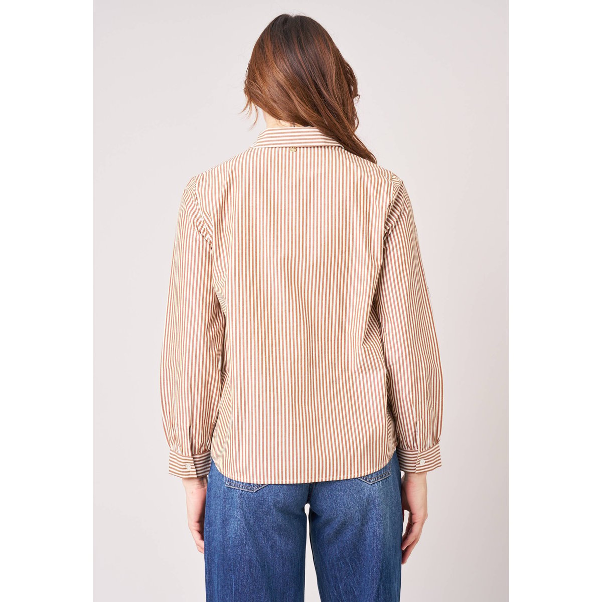 Chemise femme rayée brodée CHANTAL whisky, DEELUXE