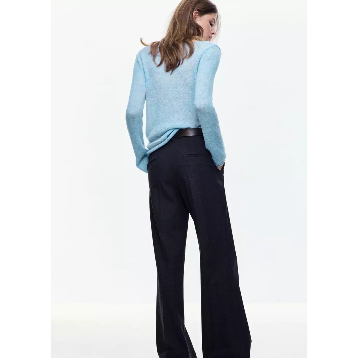 Blouse col bateau détail foulard bleu ciel, MANGO