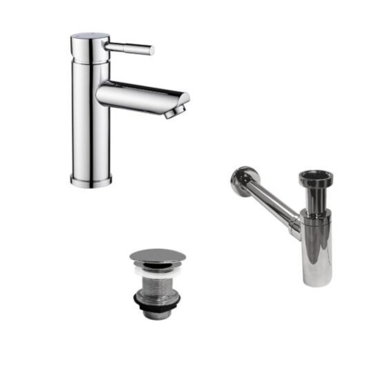 Robinet bec bas TAP + bonde LIV + siphon SIMON chromé, MOB IN