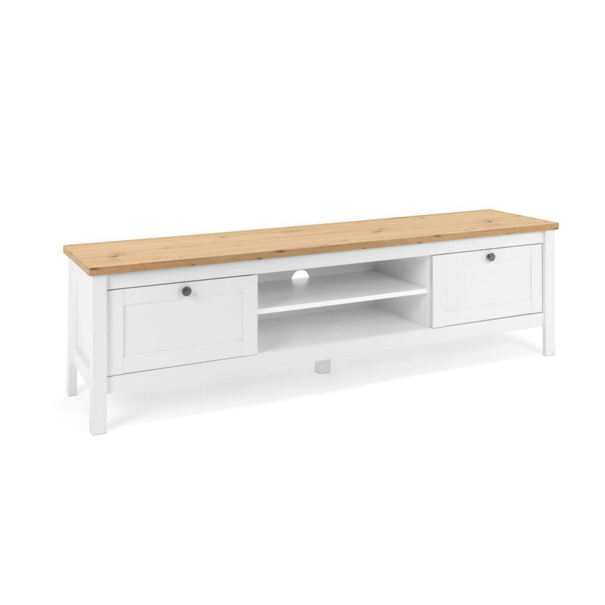 Meuble TV 2 tiroirs, niches centrales VENZA blanc, PIER IMPORT