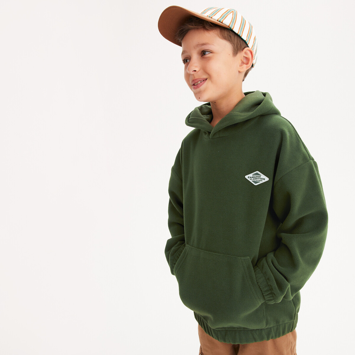 Sweat à capuche oversize en polaire vert, LA REDOUTE COLLECTIONS