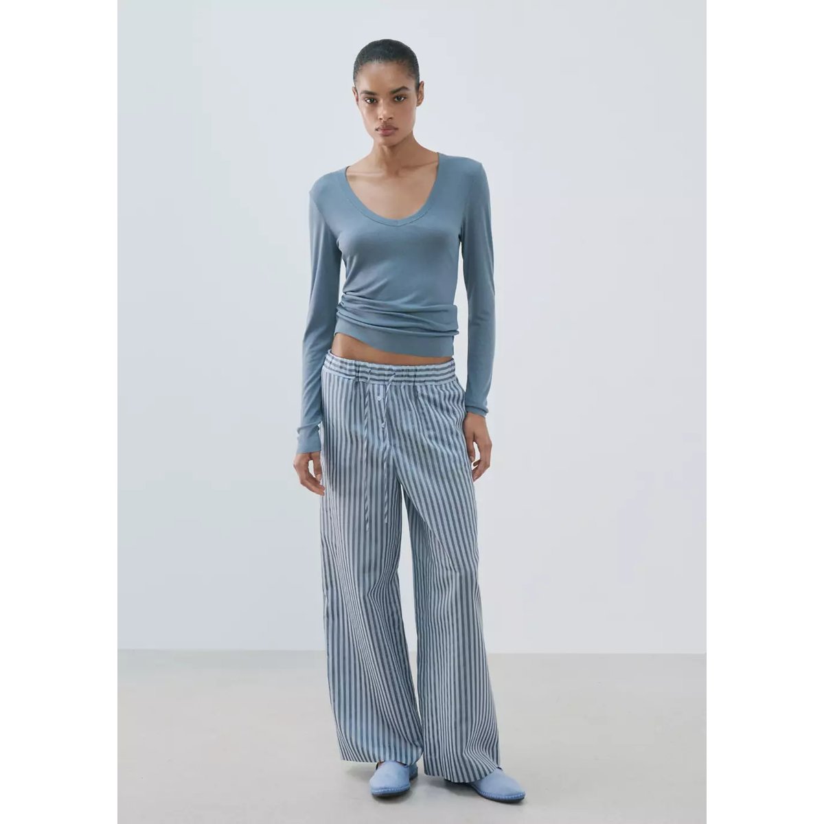 T-shirt de pyjama en mélange de lyocell et de laine bleu, MANGO