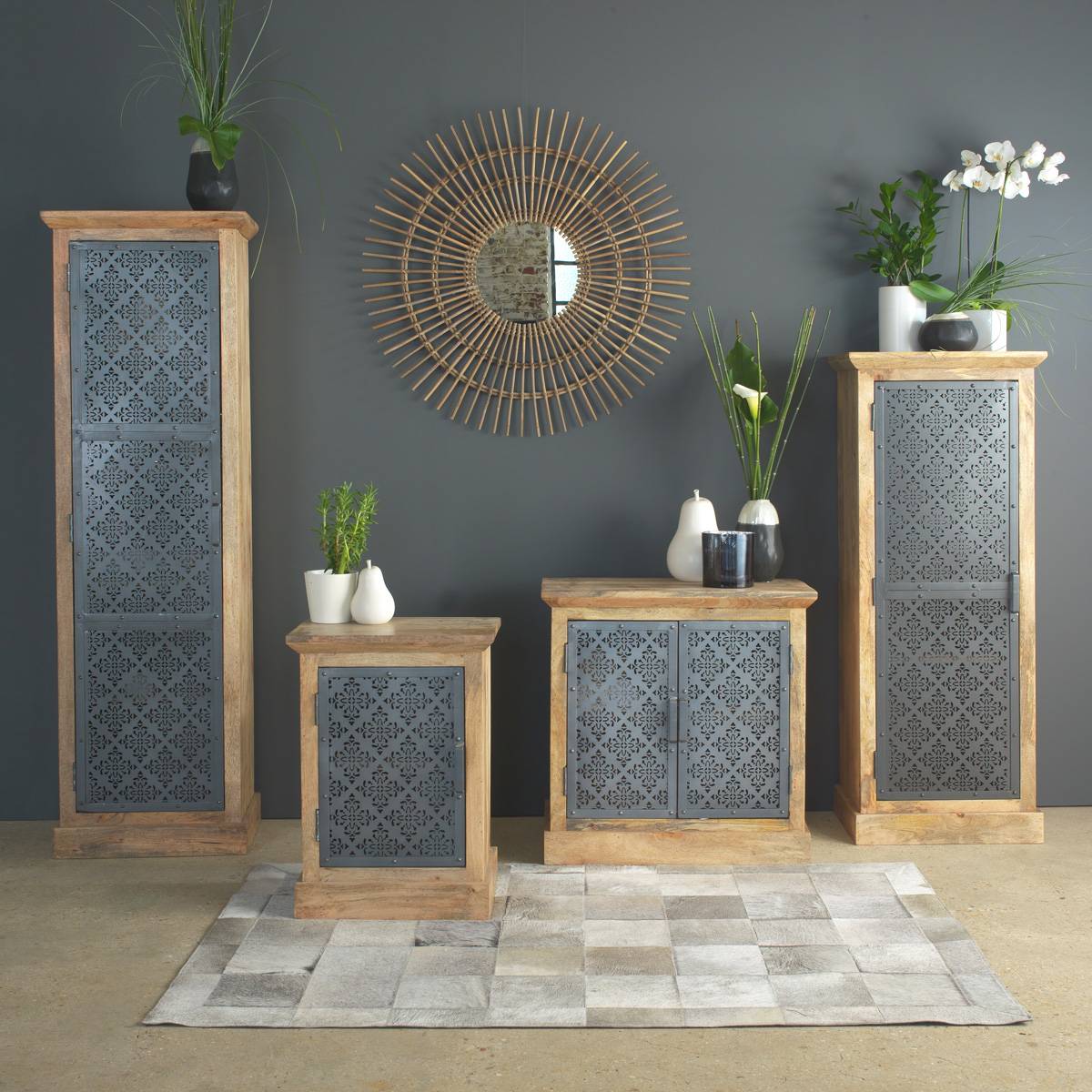Chevet en bois de manguier SAHARA gris, MADE IN MEUBLES
