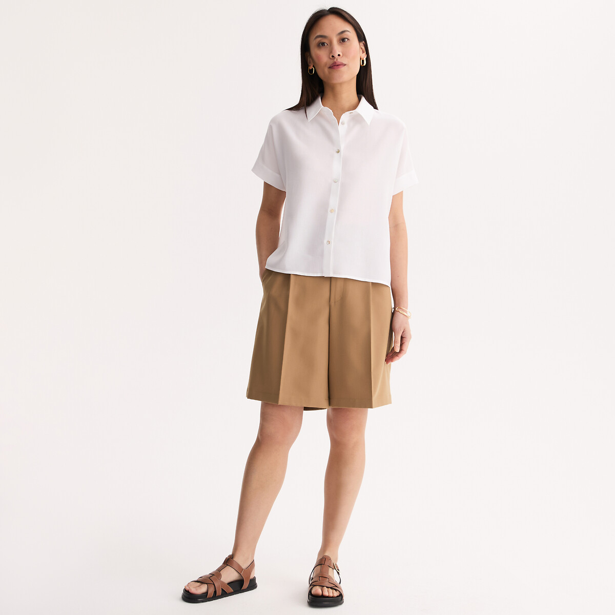 Chemise manches courtes en lyocell blanc, ANNE WEYBURN