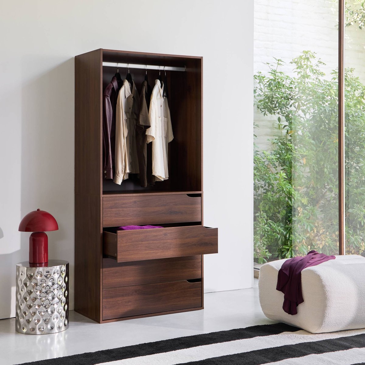 Module dressing décor bois 4 tiroirs 1 penderie NEPAL naturel, SWEEEK