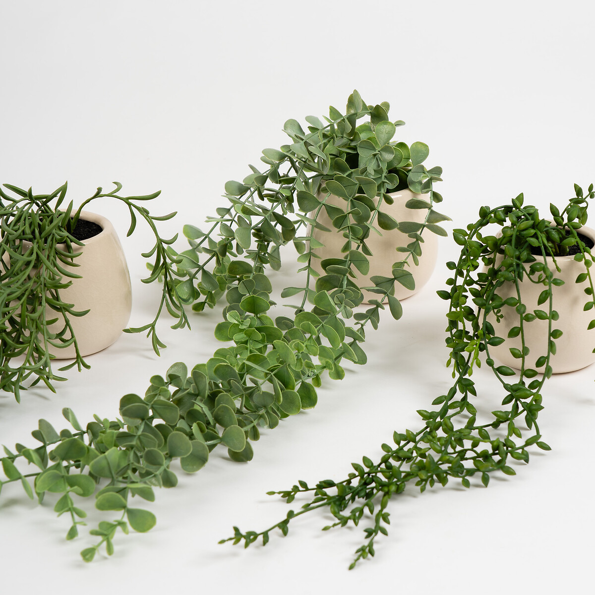Set of 3 Trailing Plants in Ceramic Pots green, SO'HOME