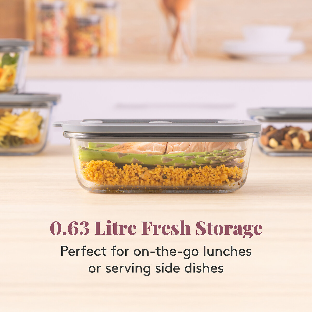 Set of 3 Fresh Storage 0.63L Rectangle Food Storage transparent, KILNER