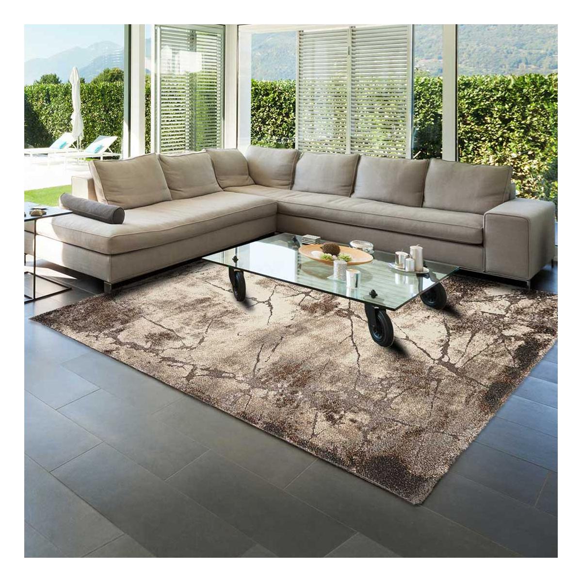 Tapis salon et chambre tissé motif abstrait TERSORE gris, UN AMOUR DE TAPIS