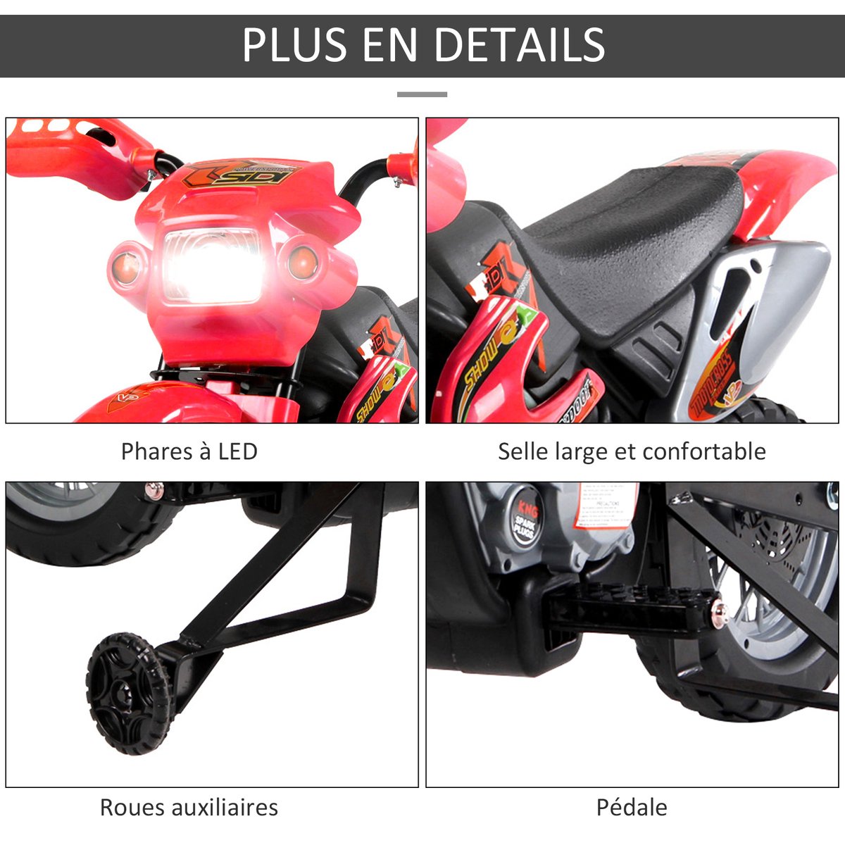 Moto électrique à conducteur assis Métal rouge, HOMCOM