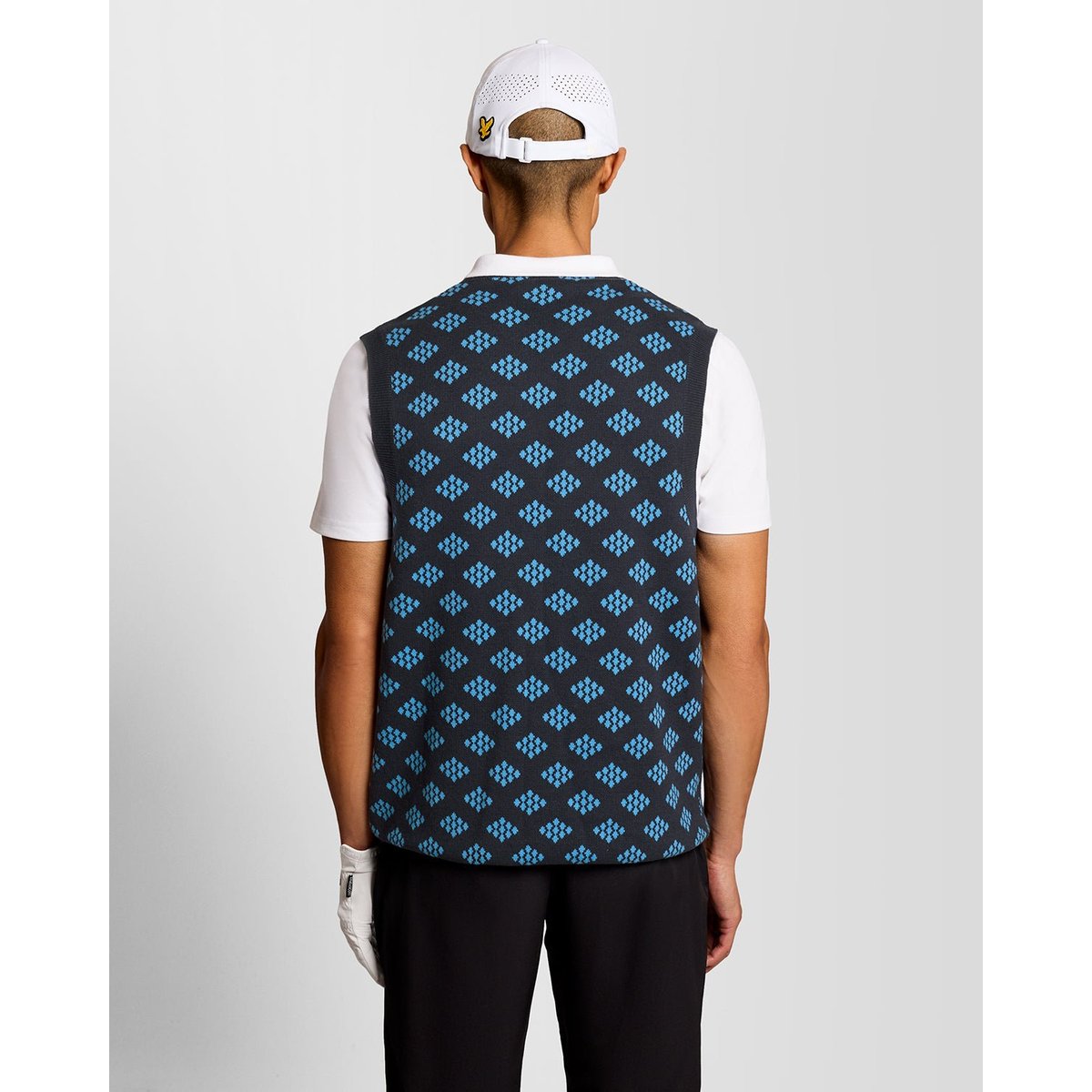 Débardeur en coton col V à losanges bleu foncé marine, LYLE & SCOTT