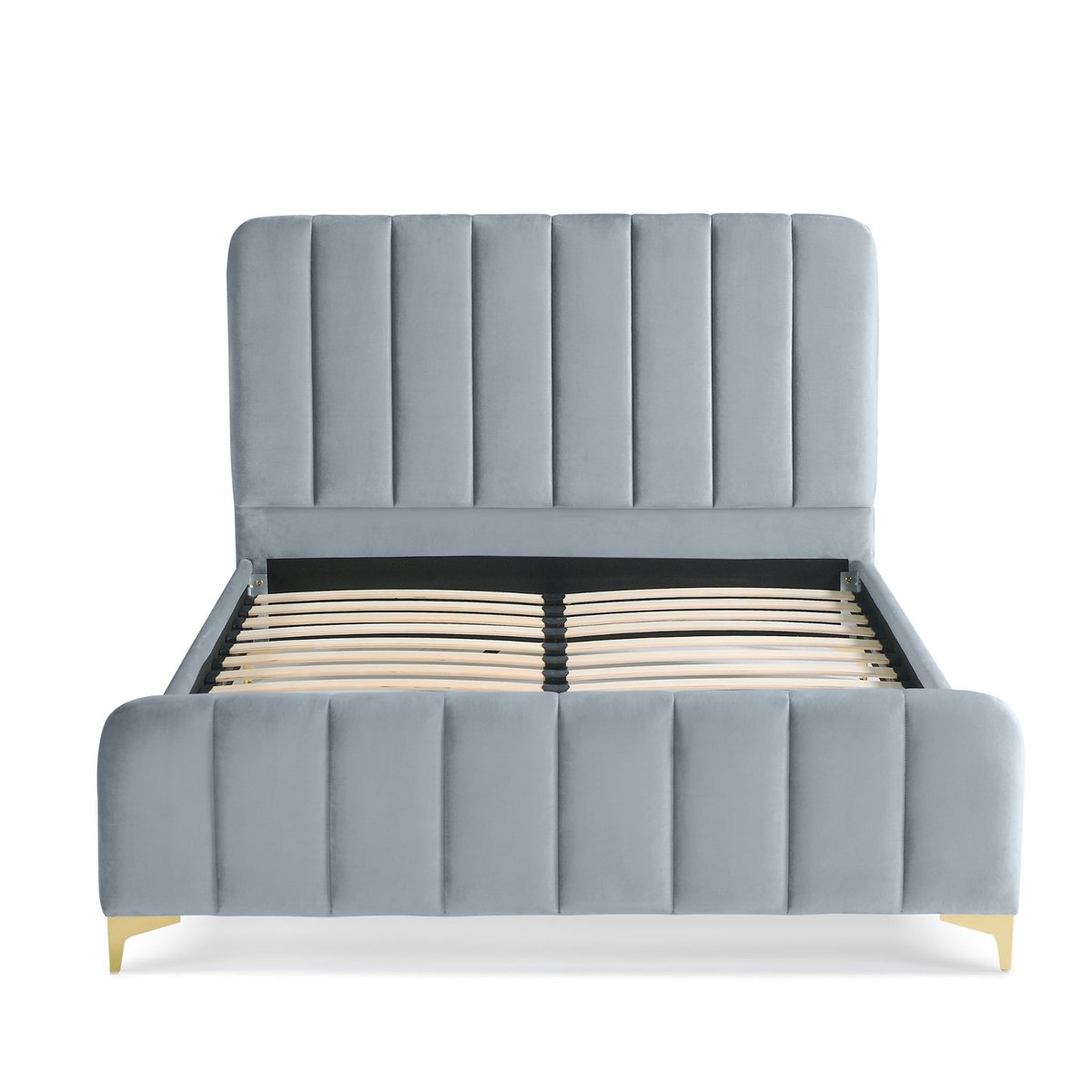 Lit velours avec pieds métal bleu grisé, TERRE DE NUIT