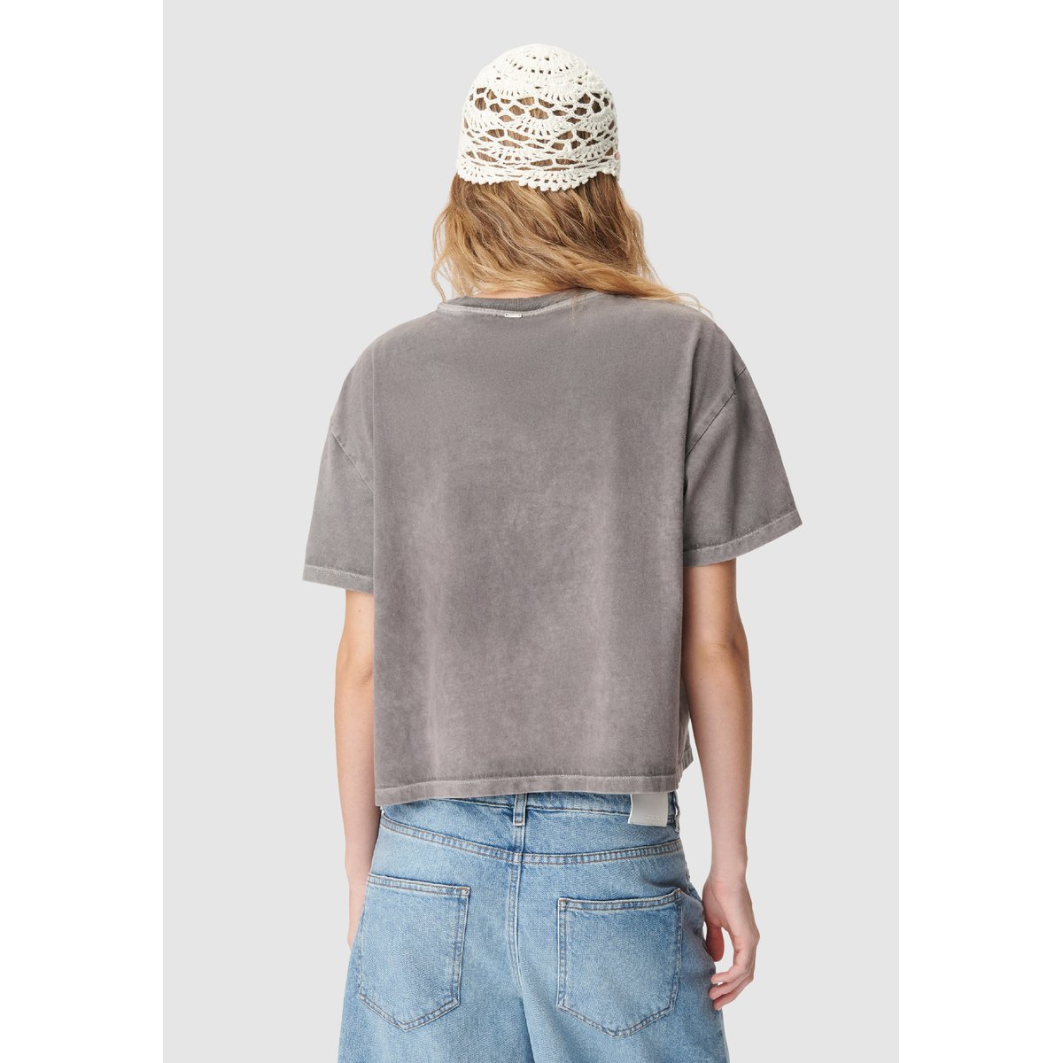 Tee-shirt oversize délavé visuel aigle gris foncé, IKKS