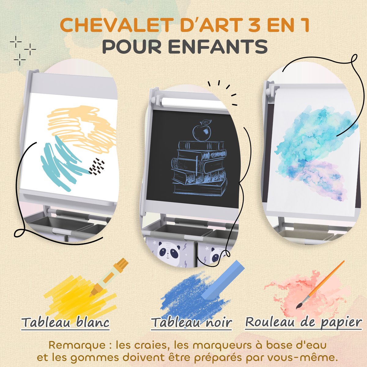 Chevalet pour enfants Bois Gris gris, AIYAPLAY